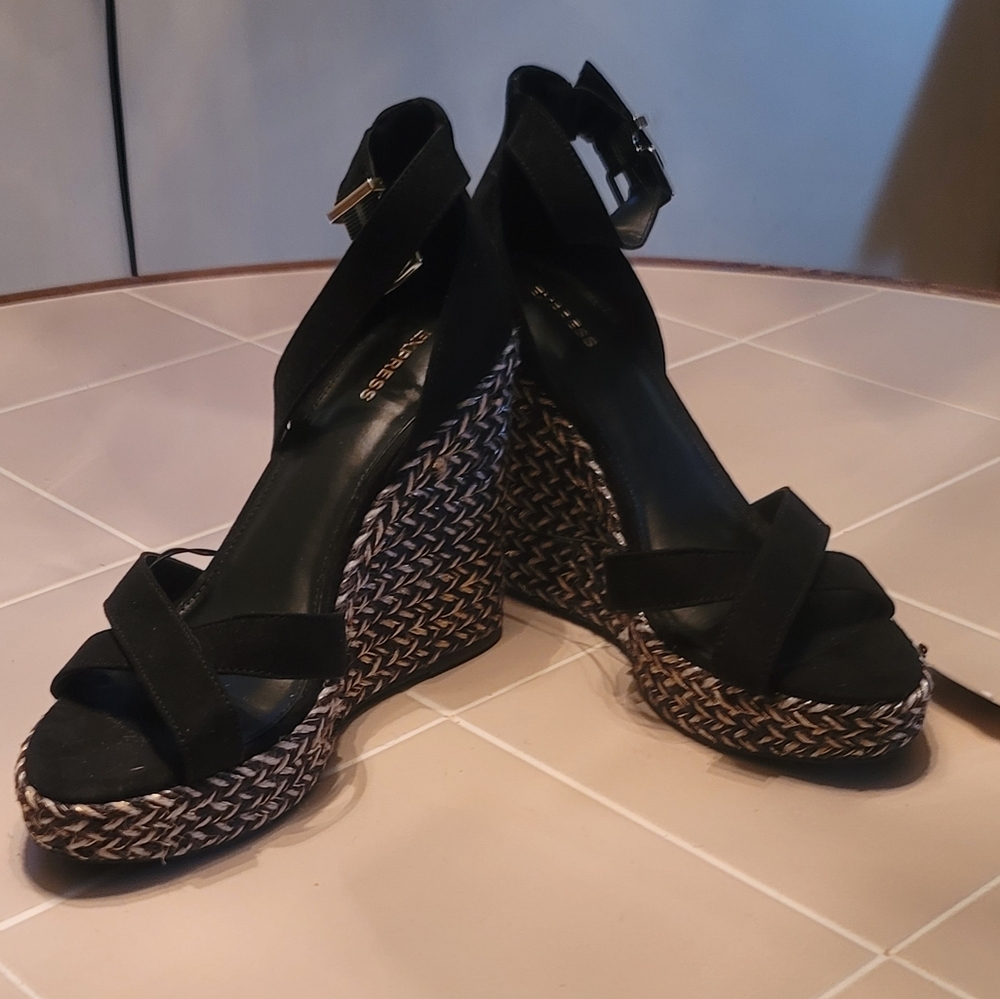Express Black Faux Suede Wedge